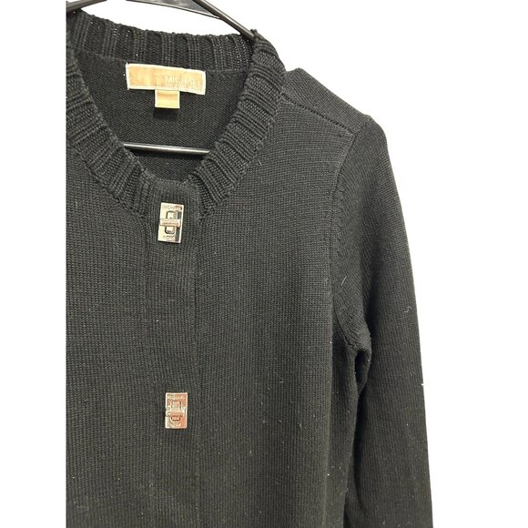 Michael Kors Black Long Cardigan Button Closures and Front Pockets SZ Small - Picture 4 of 10